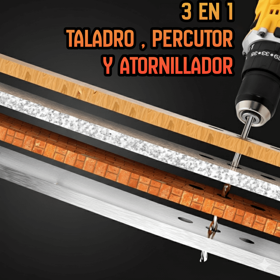 KIT TALADRO AMARILLO PERCUTOR 3en1